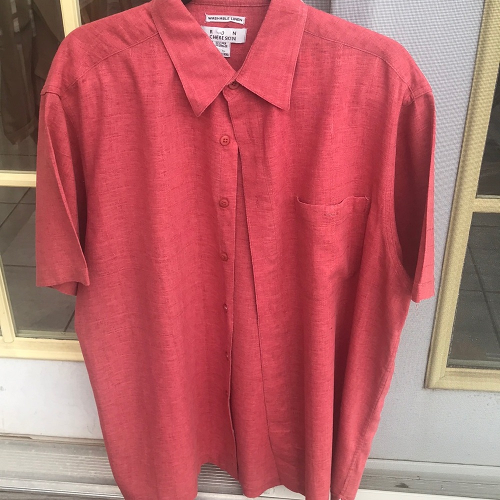 Linen shirt | salmon/ dark pink casual shirt.